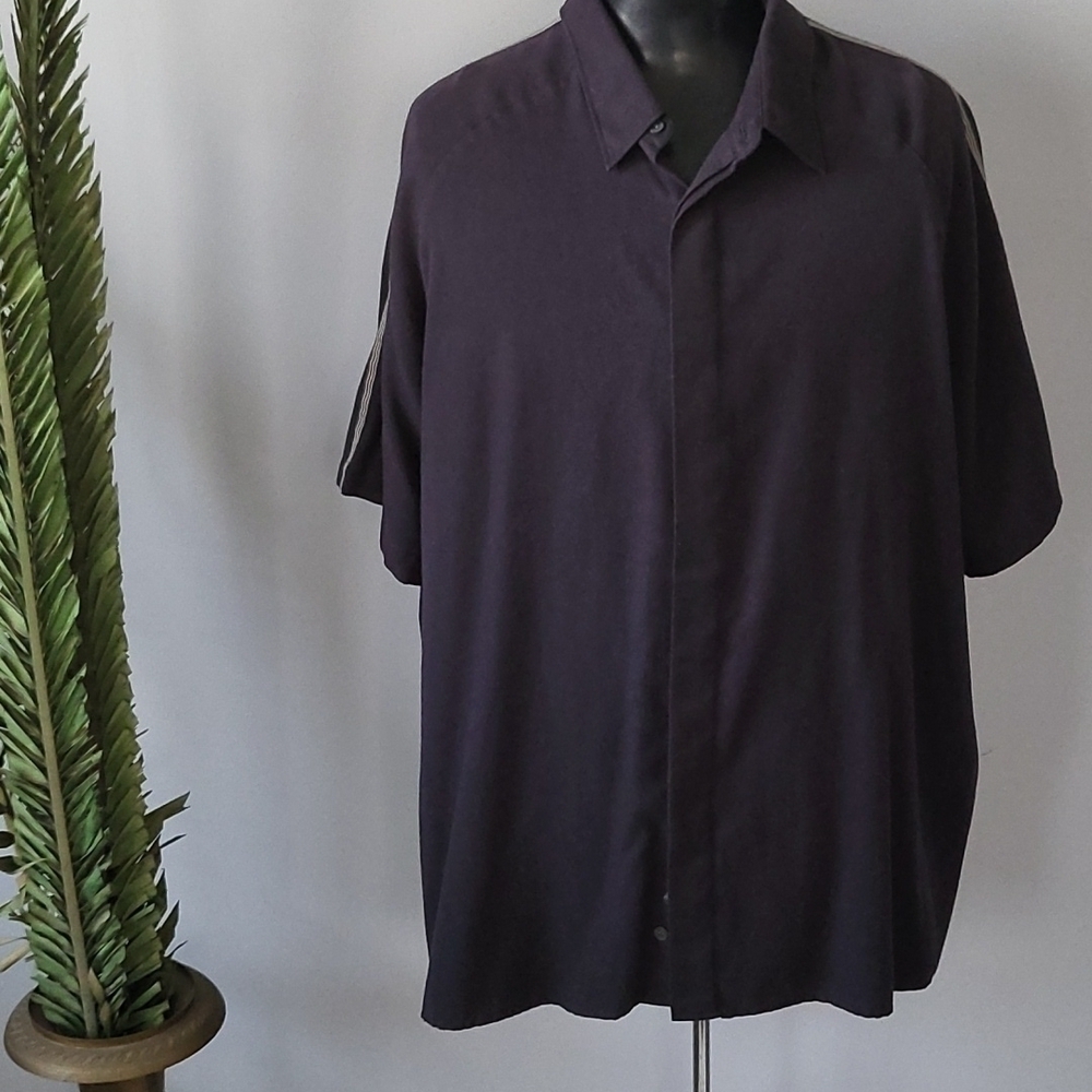 croft & barrow black short sleeve bowling shirt with shoulder trim